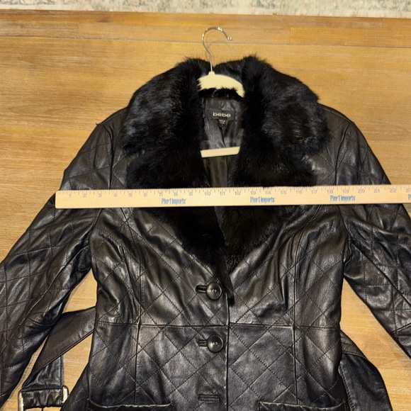 BEBE 100% Leather & Rabbit Fur Fully Lined Midi Coat